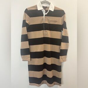 J.Crew Rugby Shirt Dress Brown Black Stripe Size XXS 100% Cotton